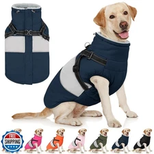 AOFITEE Dog Coat, Large Dog Jacket, Dogs Coat with Harness Built in, Reflecti