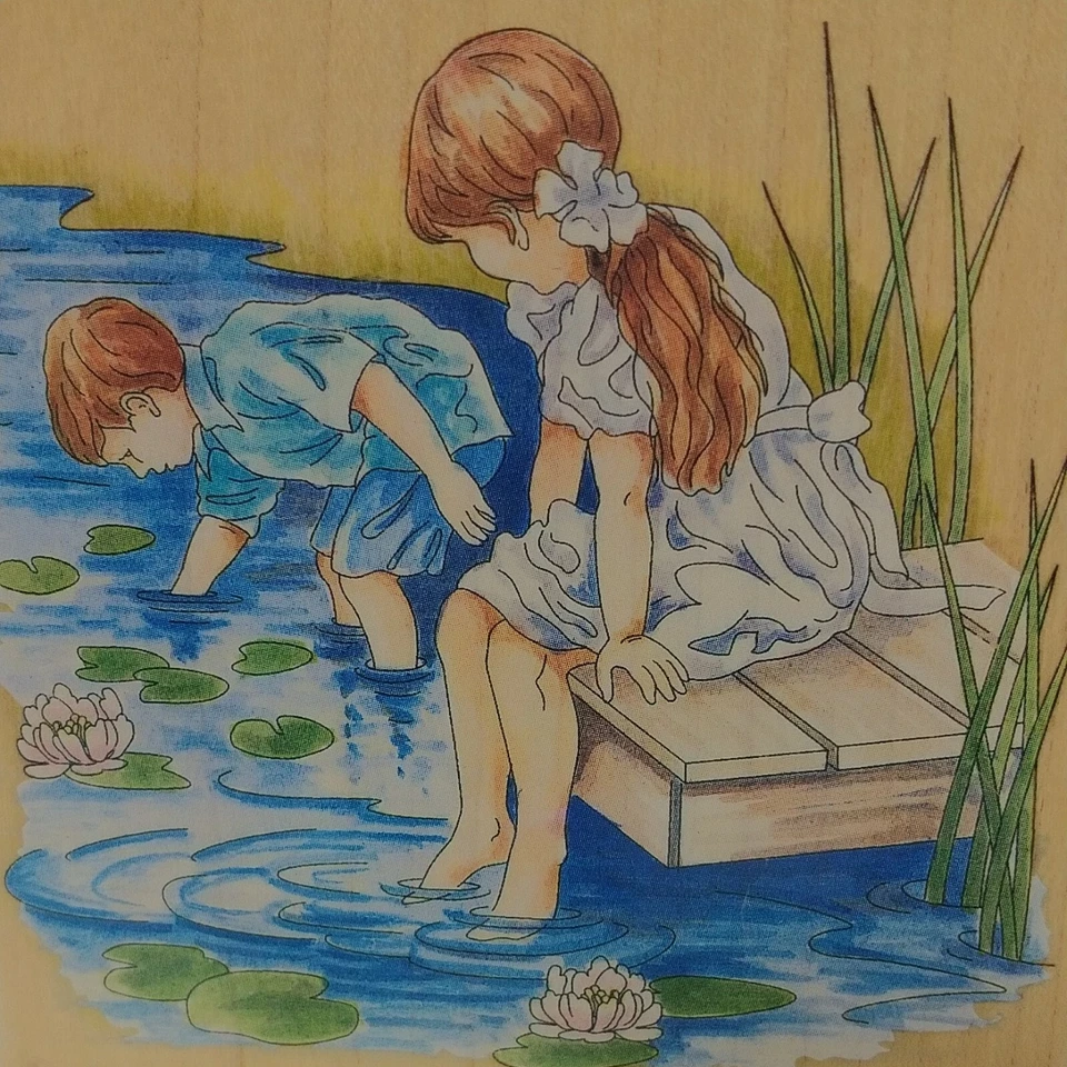 Estampillas Happen niños en el muelle 4x4 Henry Cole sello montado en goma Foto 2 de 3