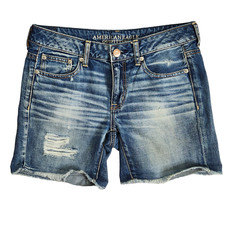 American Eagle Womens Cut-Off Blue Jean Denim Shorts Size 2 Dark Wash Distressed