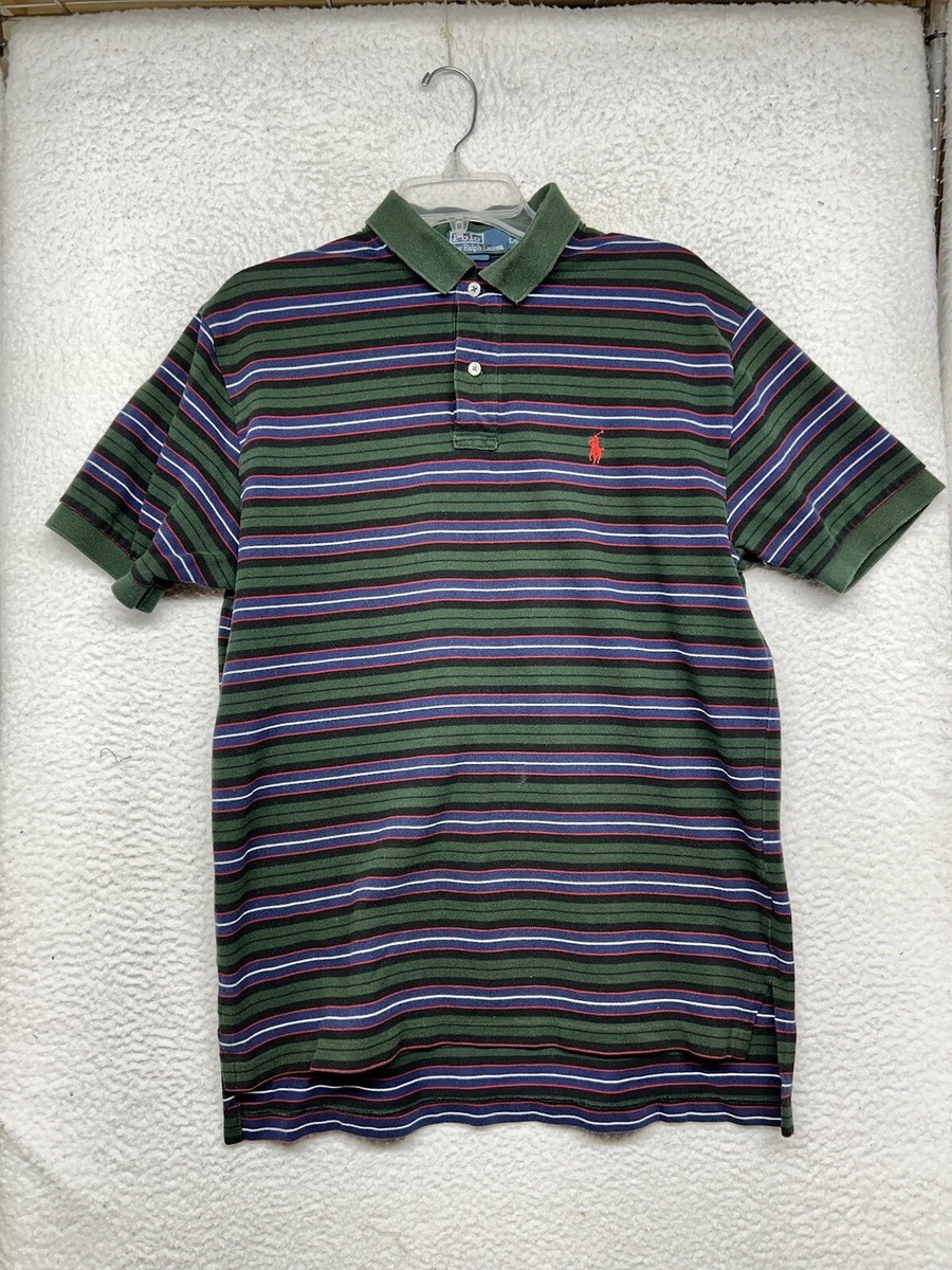 Polo Ralph Lauren Shirt Mens Large Green Purple Stripe Small Pony