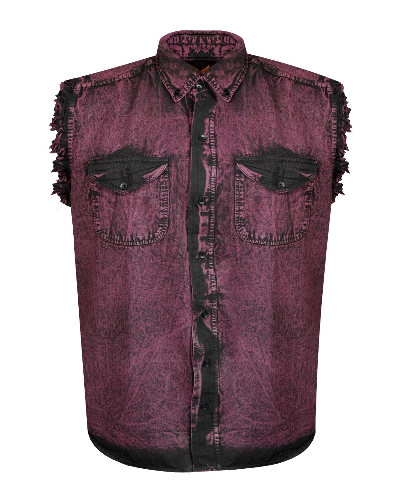 Premium Men's Stonewashed Burgundy Sleeveless Cotton Shirt Summer for biker