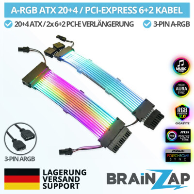 BRAINZAP A-RGB Extension Cable Kabel 20+4 / 24 PIN ATX - 6+2 / 8 PIN PCI-Express