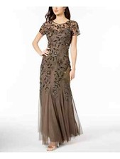 ADRIANNA PAPELL Womens Brown Lined Godets Short Sleeve Dress Gown Size 10 NEW