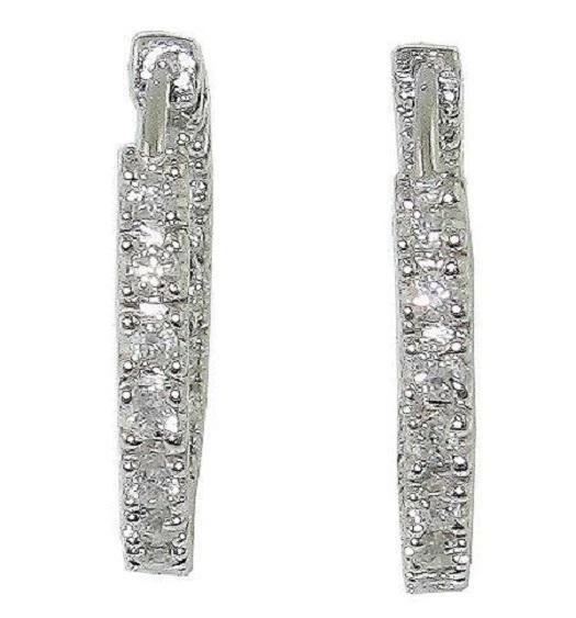 Natural Diamond SI1 G 2.10 Ct Inside Outside Hoops Earrings White Gold 1.20 Inch - Image 2 of 4