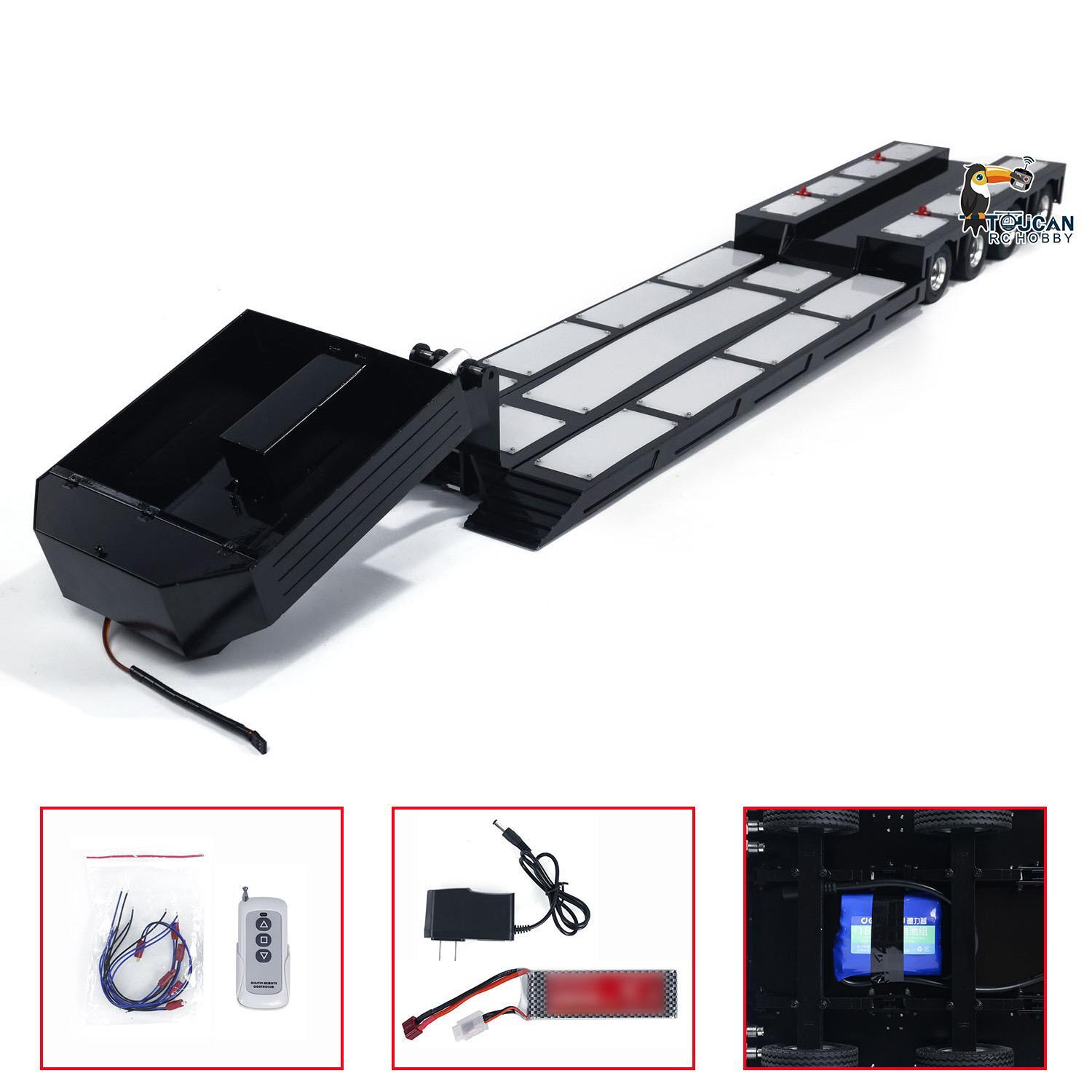 4-Axle Metal Extendable Gooseneck Semi Trailer for 1/14 Scale RC Tractor Truck-image