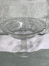 Vintage Compote  Glass Clear Pineapple, Floral Pedestal  Dish 6 inch