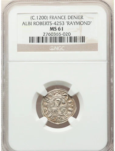 FRANCE 1200 . Albi Rob. Raymond Denier ND (c. 1200)  MS61 NGC , Albi mint, TOP 2
