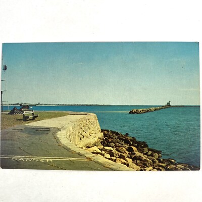 Seaside Park Bridgeport Connecticut Lighthouse Breakwater Vintage CT Postcard