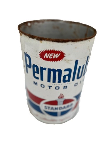 Vintage 5 Qt. Amoco Permalube Metal  Oil Can Empty Garage Man-cave F/S