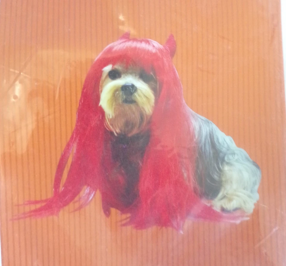 Halloween Perro Gato Peluca Disfraz Pelo Rojo Diablo Vestir Mascota Talla Única Se Adapta a la mayoría Foto 2 de 4