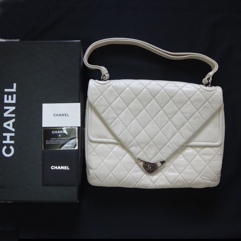 CHANEL Shoulder Bag W Flap Leather Ladies Off-White Silver Hardware