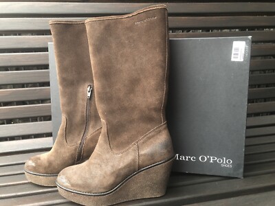 Marc O Polo Stiefel Damen Keilabsatz dunkelbraun Echtleder used-Style Gr. 37 NEU