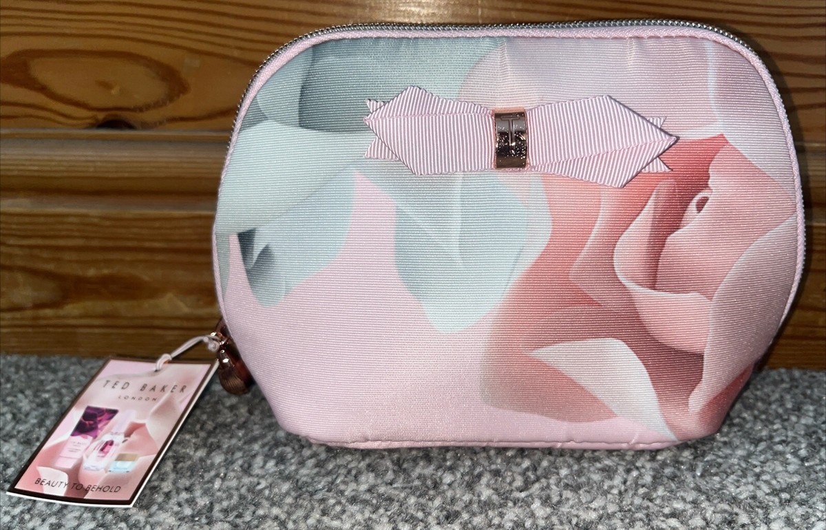 Ted Baker Soft Pink Floral Bow Front Zip Top Cosmetic Make Up