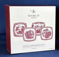 Williams Sonoma Marlo Thomas Scenic Appetizer Plates Red 6" - Set of 4