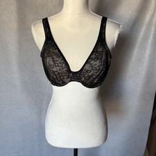 Ambrielle Black Lace Full Figure Size 36C Underwire Thick Straps