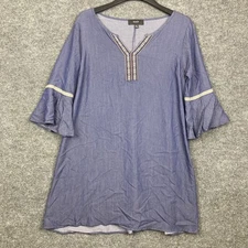 Naif Anthropologie Womens Size Medium Chambray Flutter Bell Sleeve V-Neck Dress