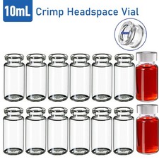 10ml 20mm Clear Vials Caps Crimp Top Glass Bottles HPLC Beveled Edge Top 100pcs