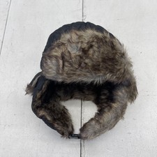 SA Hat Trapper One Size Mens Black Quilted Faux Fur Ear Flap Winter Warm Outdoor