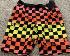 Hurley Boys XL Check Board Shorts Elastic Waist Black Orange Yellow Pink