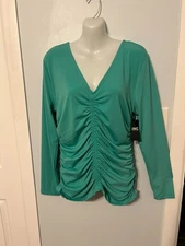 NWT I.N.C. Winter Garden V-Neck Gathered Top/Blouse with Long Sleeve  Size Large