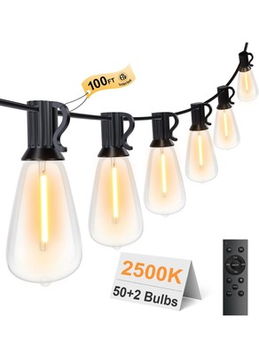 100FT Remote Outdoor String Lights for Outside, 50+2 LED Waterproof Shatterpr...