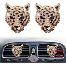 2Pcs Golden Bling Leopard Air Vent Clips, Crystal Leopard Car Air Fresheners
