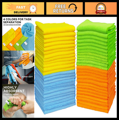 50 Pack Microfiber Cleaning Cloths, 12''x16'', Multi-Color, Lint-Free, Durable & A