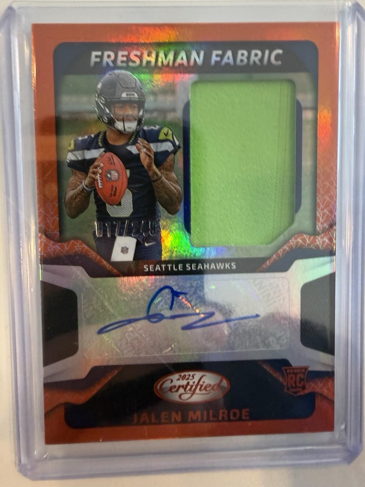 2025 Certified Jalen Milroe Freshman Fabric Jersey Orange RC Auto #/249