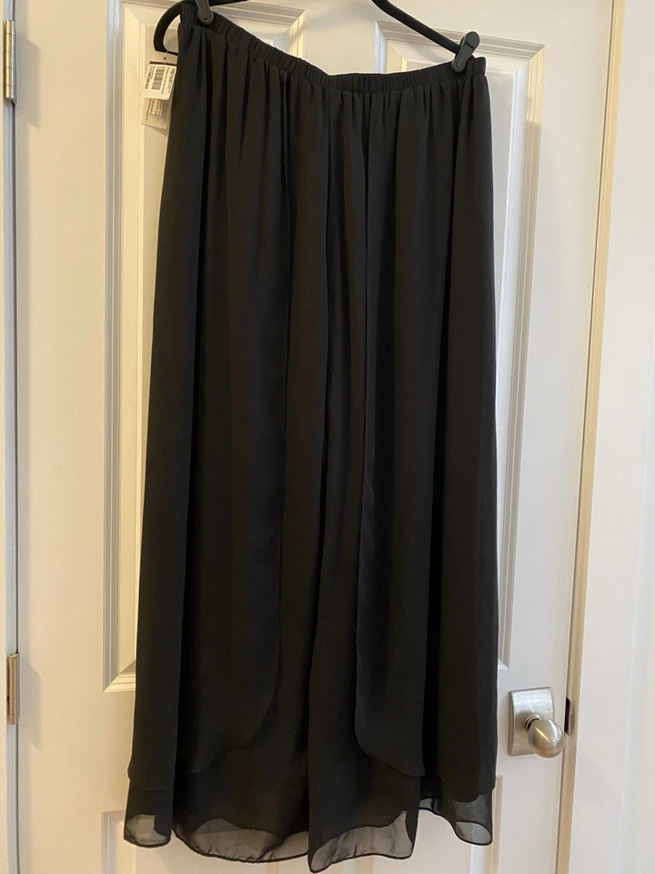 ALEX EVENINGS Womens Black Wide Leg Overlay Chiffon Pants &Sleeveless Top SET 2X - Image 3 of 4