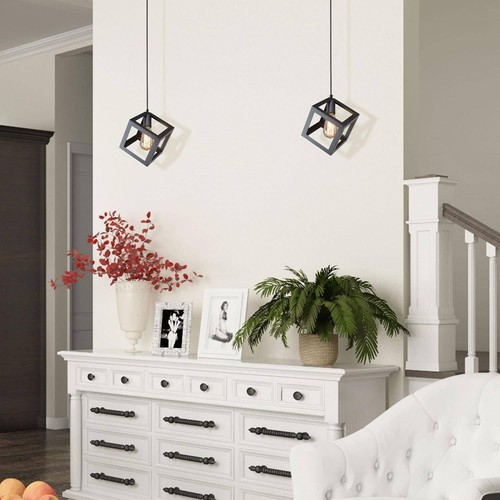 Black Pendant Lighting, Geometric Modern Cage Hanging Light Ceiling Fixture f... - Picture 2 of 8