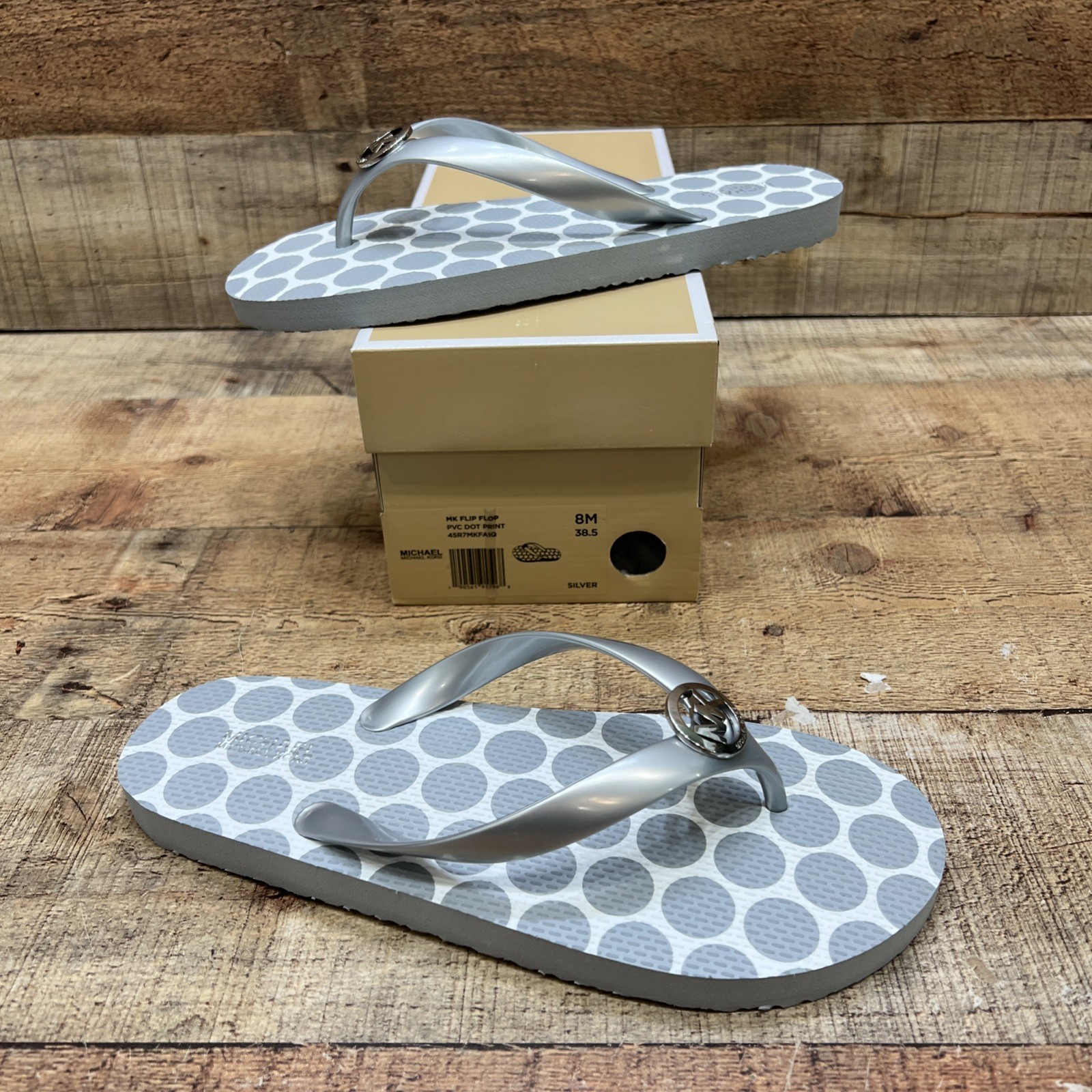 APL Infradito Michael Kors MK stampa a pois PVC grigio bianco taglia 8 M OTTIME!