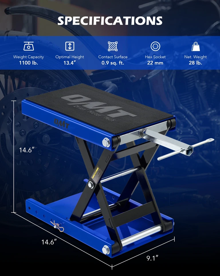 OMT 1100lb Motorcycle Scissor Jack Lift Wide Deck T Handle Hoist Stand ATV Bike - Imagem 2 de 4