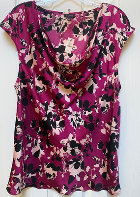 Talbot's Satin Cowl-Neck Shell Silhouette Roses Sleeveless Blouse- Size XL Women