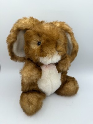 Walmart Brown White Bunny Rabbit Plush 12  Pink Ribbon Bow Standing