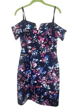 Guess Floral Dress 12 Black Mini Cold Shoulder Preppy Old Money Classic Chic 80s