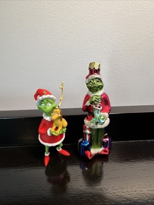 Two Dr Seuss Grinch Christmas Ornaments