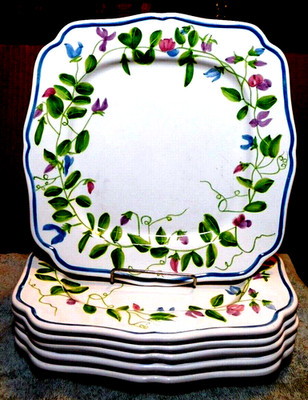 Block Basics~Sweet Pea Set of Six (6) Square Dinner Plates