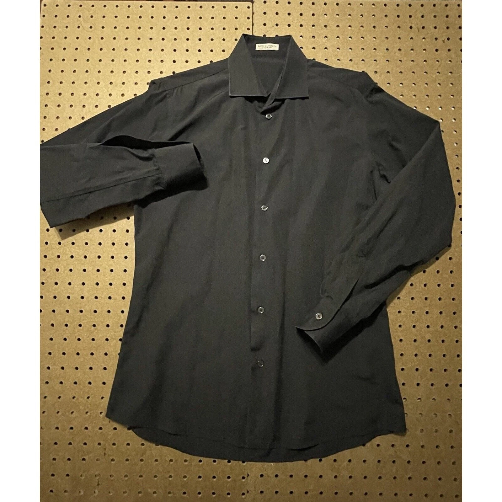 BOTTEGA VENETA Camicia Bottega Venetta Uomo Taglia 39 15 5 Nera Moderna LS Bottoni Tinta Unita Italia