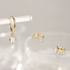 Women's Fashion Earring Rhombus Inlaid Rhinestones Pendant Ear Buckle Copper