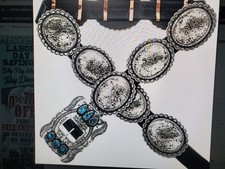 Navajo Turquoise Hammered German Silver Concho Belt 3617