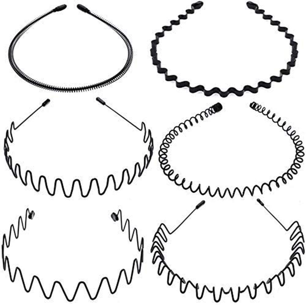 Hair Bands for Men, Headbands, 6 Pieces Elastic Wavy Spring Wave Hair Band, Mult