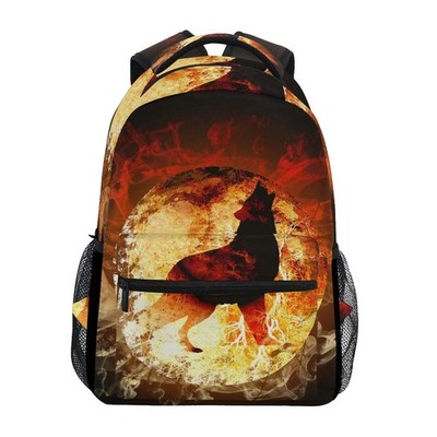 Fire Wolf Backpack School Bag Travel Daypack Rucksack Students Boys Girls