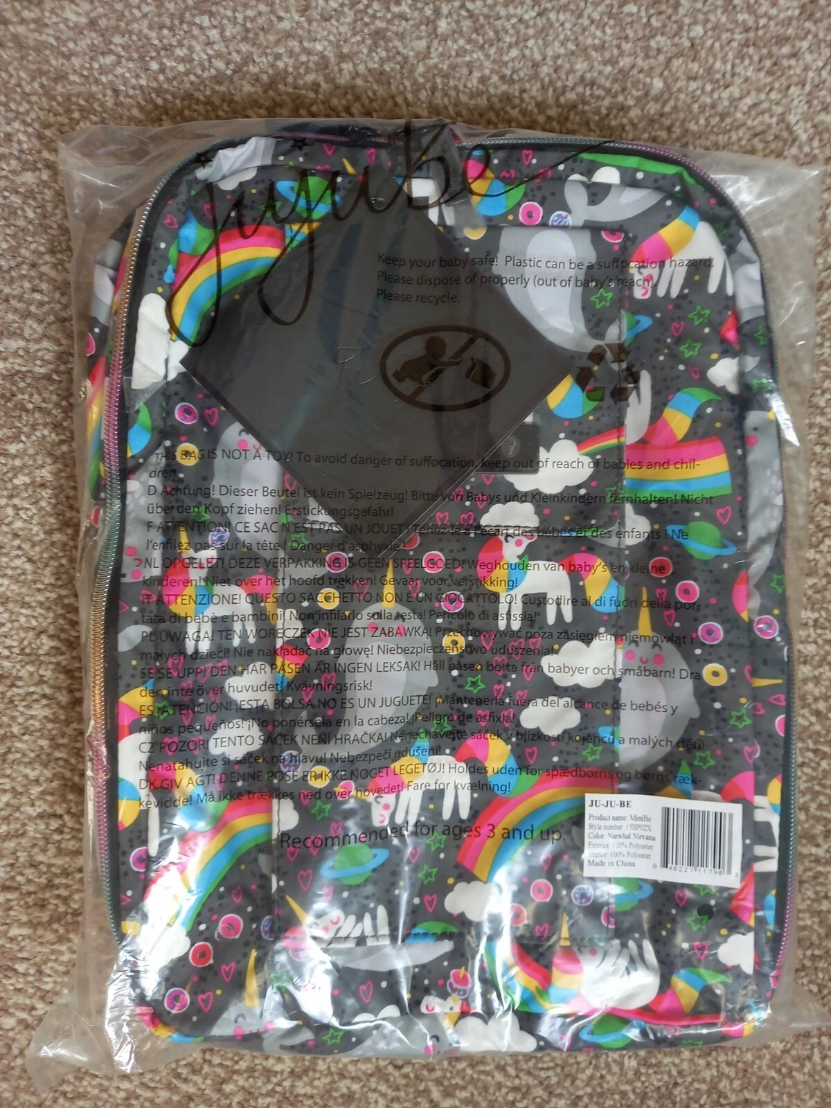 JuJuBe Narwhal Nirvana minibe bag rainbow zipper unicorns new