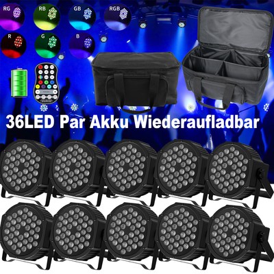 10x 140W Akku Par Strahler RGB 36LED Par DMX Bühnenlicht DJ Party mit Softtasche