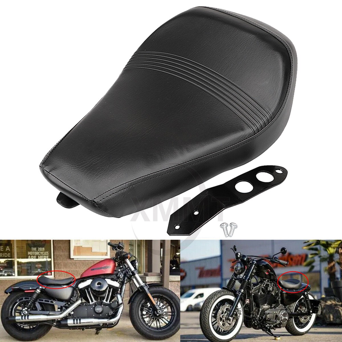 Black Leather Front Rider Driver Solo Seat For Harley Sportster 48