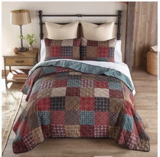 Country Cabin Cotton Pieced Patchwork Quilt Set Farmhouse Rustic Lodge Bedding