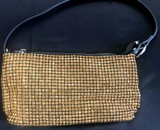 New Stunning Gold Rhinestone Mesh Evening Bag With Silver Chain Shoulder Strap