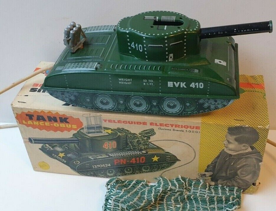 Rare Char tank FJ France-Jouet neuf boite jouet ancien en tôle époque Joustra Een super welkom home made