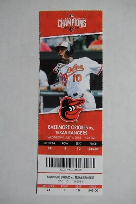 BALTIMORE ORIOLES VS TEXAS RANGERS 7/1/2015 FULL TICKET ~ ADAM JONES