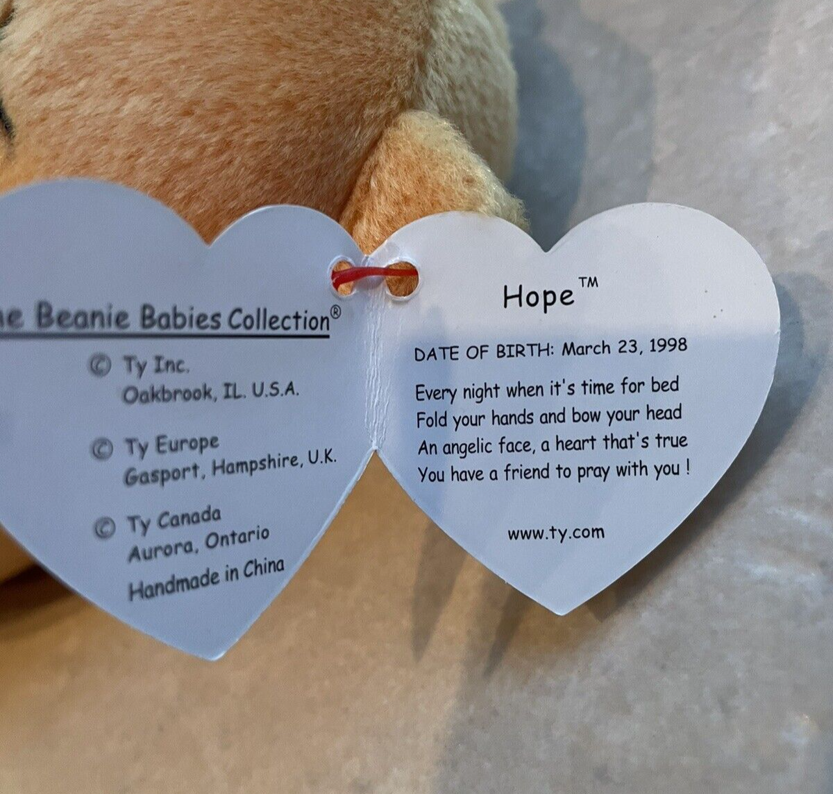 bebe（感謝） RETIRED 1998/1999 Ty Beanie Baby HOPE the Praying Bear with Tag | eBay